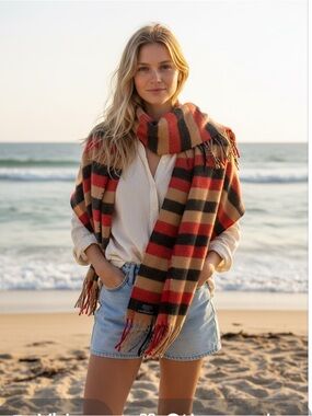 Burberry Red and Black Striped Scarf